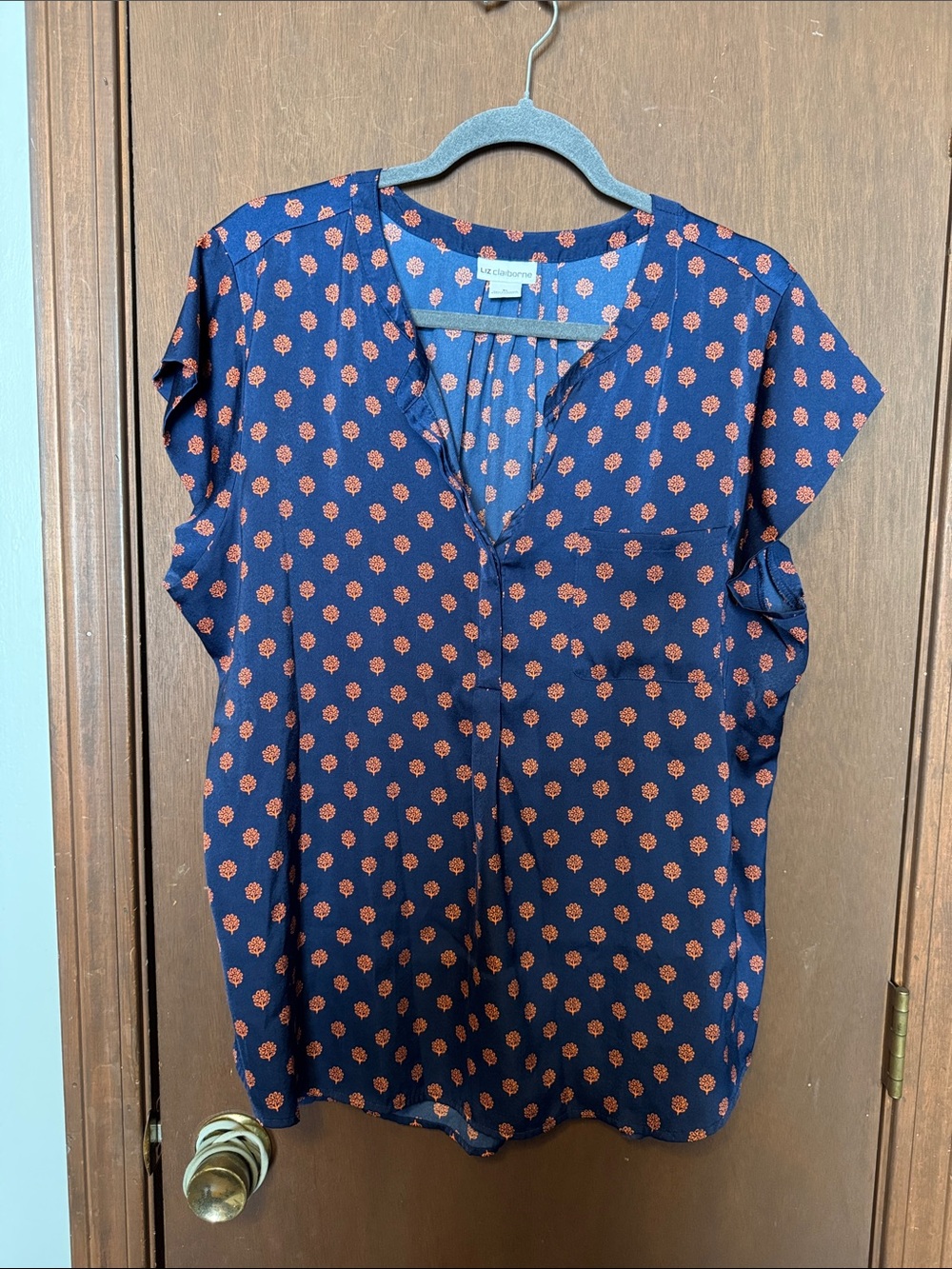 Liz Claiborne Navy V-Neck Cap Sleeve Top